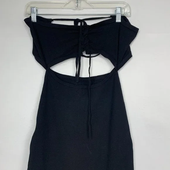 NWT NBD Greta Dress Lace Up Cut Out Sleeveless Neck Tie Bodycon Midi Bla…